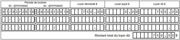 Section B - Loyer supplémentaire - Exemple visuel montrant des champs du formulaire remplis de la manière décrite dans l'exemple.