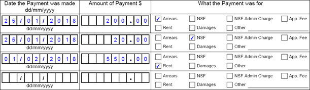 Section D visual example showing fields on the form being completed as described in this example.