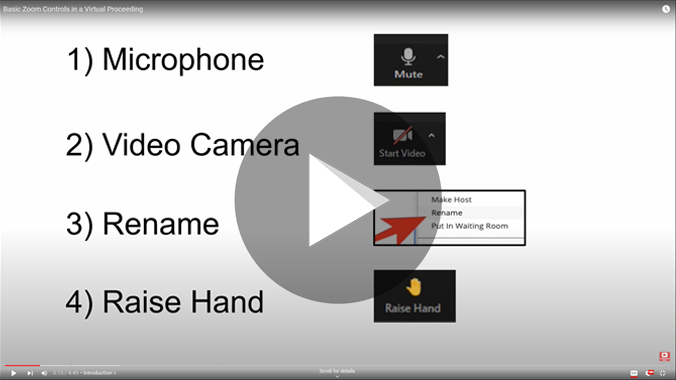 Click this thumbnail image to watch Basic Zoom Controls in Virtual Proceeding on YouTube