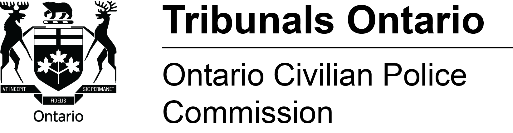 Ontario Civilian Police Commission logo. The logo is made up of the Ontario Coat of Arms and the words Ontario Civilian Police Commission.