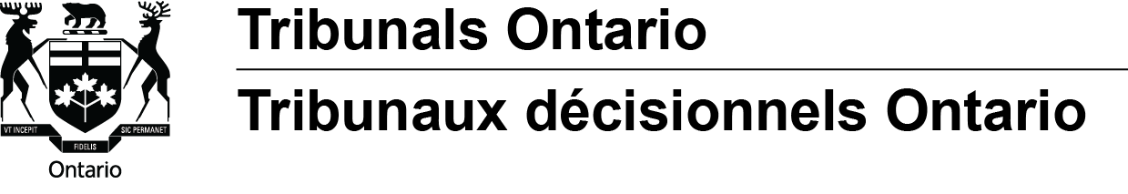 Tribunals Ontario logo. The logo is made up of the Ontario Coat of Arms and the words Tribunals Ontario.